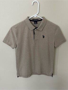 U.S. Polo Assn. Boys Khaki Heather Polo Shirt Large 10/12 School Uniform